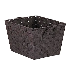 home basics non-woven strap handle bin brown medium