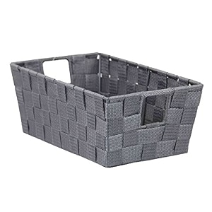home basics non-woven strap handle bin grey small