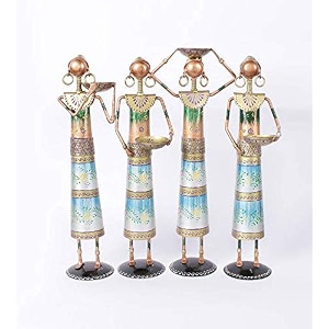metal wrought iron tribal lady worker tea light stand showpieces doll figurine statue multicolour 3x3x135 inch