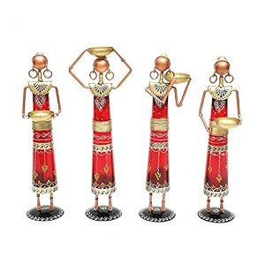 metal wrought iron tribal lady worker showpieces ladies doll figurine statue decorative items show pieces for home decor stylish living room tea light stand