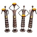 Metal Wrought Iron Tribal Lady Worker Ladies Doll Figurine Statue Decorative Items Show Pieces for Home Decor Stylish Living Room Tea Light Stand (Multicolor)