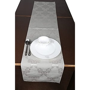 home-the best is for you cotton table runner with woven damask design grey_ogee 13x84 inch