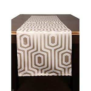 home- the best is for you cream geometric self design cotton table runner 4 seater dining table centre table rectangular elegant durable table runners for living room decor 13x60 inch pack of 1