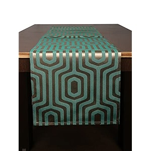 home- the best is for you green geometric self design cotton table runner 6 seater dining table centre table rectangular elegant durable table runners for living room decor 13x84 inch pack of 1