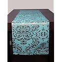 Home- The Best is for You Turquoise Damask Self Design Cotton Table Runner 6 Seater Dining Table Centre Table Rectangular Elegant Durable Table Runners for Living Room Decor, 13x84 Inch, Pack of 1