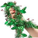 HOME BUY 3 Pcs Christmas 6Ft Tinsel Garland Xmas Tree Decorations Home Wedding Christmas Decoration for New Year Party Indoor/Outdoor Home Decor (Snow Green - 3 Pcs) (red Cherry)