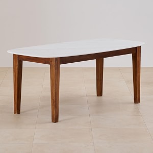 home centre cane nxt marble top 6-seater dining table - white and brown