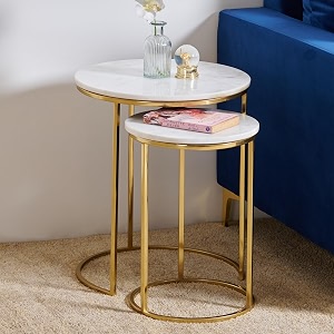 home centre salisbury nxt marble top nest of 2 tables - gold