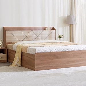 home centre samuel king bed with hydraulic storage - brown