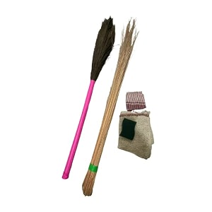 home cleaning items  1 stick broom 1 cotton floor cleaning 1 kitchen cleaning dusting cotton 1 scrub pad  comboset of 153