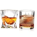 Old Fashioned Luxury Whiskey Glass Set of 2 Different Shape Brandy Glass Crystal Bourbon Rocks Glasses Perfect Barware Mocktail Scotch Cocktail Rum Vodka Liquor Beer Glasses (SK-STAR2)