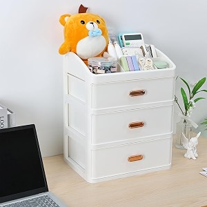 home cube plastic desktop storage organiser with 3 drawerscountertop organizerdesktop storage boxcosmetic storage organizerdesk supplies organiser for homeofficeworkstationery organiserwhite