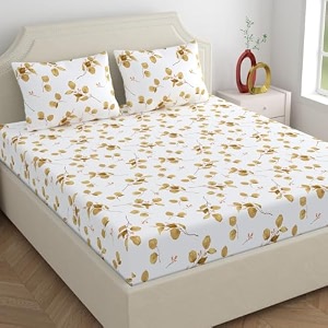 home ecstasy 100 cotton double bedsheet with 2 pillow covers - size 87 x 98 inches 140 tc colour - brown
