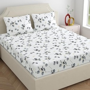 home ecstasy 100 cotton double bedsheet with 2 pillow covers - size 87 x 98 inches 140 tc colour - grey