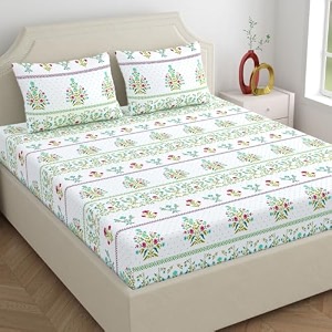 home ecstasy 100 cotton double bedsheet with 2 pillow covers - size 87 x 98 inches 140 tc colour - green