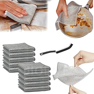 10 pack non-scratch wire dishcloth amp gaps cleaning brush multipurpose wire dishwashing rags for wet and dry easy rinsing reusable wire cleaning cloth for kitchen sinks pots pans