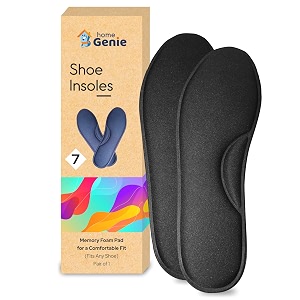 home genie memory foam shoes insole  shoe insoles for all shoes  shoe insole for heel pain  super soft absorption pads comfortable soft durable washable size - 7 pack of 1 black