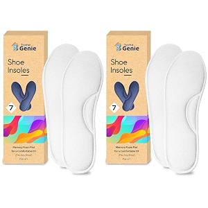 home genie memory foam shoes insole  shoe insoles for all shoes  shoe insole for heel pain  super soft absorption pads comfortable soft durable washable pack of 2 white