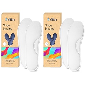 home genie memory foam shoes insole  shoe insoles for all shoes  shoe insole for heel pain  super soft absorption pads comfortable soft durable washable pack of 2 white