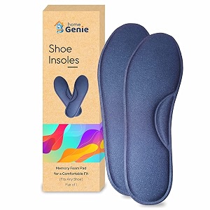 home genie memory foam shoes insole  shoe insoles for all shoes  shoe insole for heel pain  super soft absorption pads comfortable soft durable washable pack of 3 blue size-8