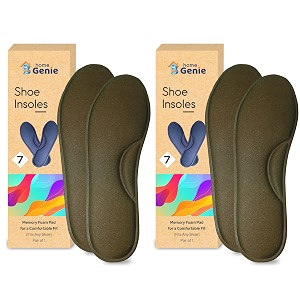home genie memory foam shoes insole  shoe insoles for all shoes  shoe insole for heel pain  super soft absorption pads comfortable soft durable washable size - 7 pack of 2 brown