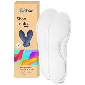 home genie memory foam shoes insole  shoe insoles for all shoes  shoe insole for heel pain  super soft absorption pads comfortable soft durable washable pack of 1 white