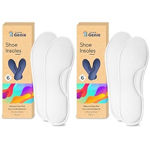 home genie memory foam shoes insole  shoe insoles for all shoes  shoe insole for heel pain  super soft absorption pads comfortable soft durable washable pack of 2 white
