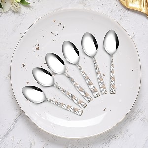 home by nilkamal vintage silver stainless steel crafted tea spoon set - 6 piece