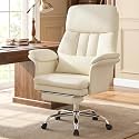 Home Office Chair with Footrest 400lbs, High Back Rolling Desk Chair with Lumbar Support Soft Armrests, Excutive Office Chairs with Wheels Height Adjustable Rocking Swivel Functions,Beige