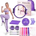 Home Pilates Essentials Kit for Women, Magic Circle Pilates Equipment Ring and Ball Set, Resistance Bands Workout Guide Video for 28 Day Pilates Challenge Starter Kit for Beginners
