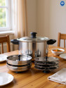 Home-pro Stainless Steel Multi Cooker Glass lid | 4 Idli, 2 Dhokla, 2 Steamer Plates | Induction & Standard Idli Maker (8 Plates, 16 Idlis )