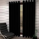 Polyresin Grommet &amp; Rod Pocket Eyelet Curtain For Long Door, 5 Feet, Black, Pack of 2