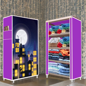 home reserve 4 shelf town building yellow printed pp collapsible wardrobe