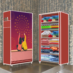 home reserve 6 shelf couple printed pp collapsible wardrobe