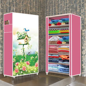 home reserve 6 shelf house tree pink printed pp collapsible wardrobe