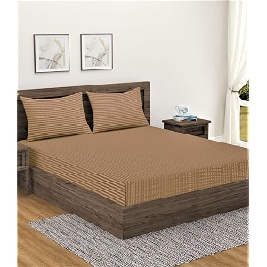 home sizzler 300tc cotton beige satin striped double bedsheet with 2 king size pillow covers 9034x9234