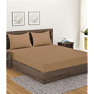 home sizzler 300tc cotton beige satin striped single bedsheet with 1 pillow cover 9034x5534