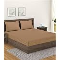 Home Sizzler 300TC Cotton Beige Satin Striped Single Bedsheet with 1 Pillow Cover, 90"X55"