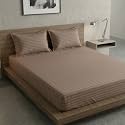Home Sizzler Microfibre Beige Satin Stripe Elasticated Fitted Double Bedsheet (72x78 Inches) with 2 Pillow Covers