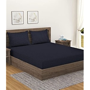 home sizzler 300tc cotton black satin striped double bedsheet with 2 king size pillow covers 9034x9234