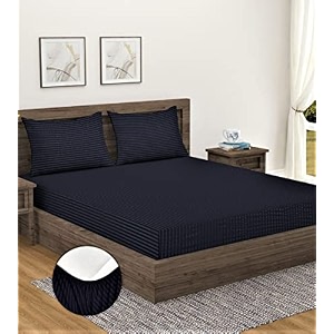 home sizzler microfibre black satin stripe elasticated fitted double bedsheet 72x78 inches with 2 pillow covers