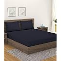 Home Sizzler 300TC Cotton Black Satin Striped Double Bedsheet with 2 King Size Pillow Covers, 90"X92"