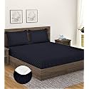 Home Sizzler Microfibre Black Satin Stripe Elasticated Fitted Double Bedsheet (72x78 Inches) with 2 Pillow Covers