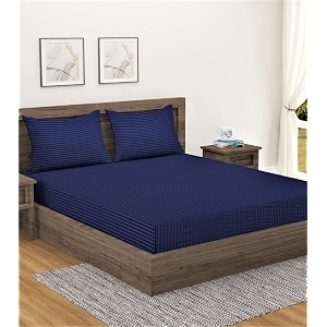 home sizzler 300tc cotton blue satin striped single bedsheet with 1 pillow cover 9034x5534