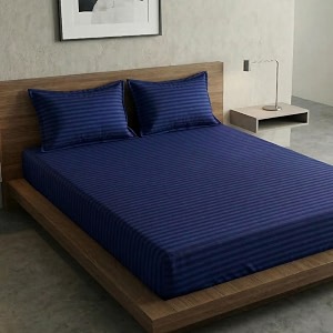 home sizzler microfibre blue satin stripe elasticated fitted double bedsheet 72x78 inches with 2 pillow covers