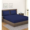 Home Sizzler 300TC Cotton Blue Satin Striped Single Bedsheet with 1 Pillow Cover, 90"X55"