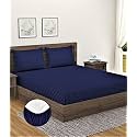 Home Sizzler Microfibre Blue Satin Stripe Elasticated Fitted Double Bedsheet (72x78 Inches) with 2 Pillow Covers