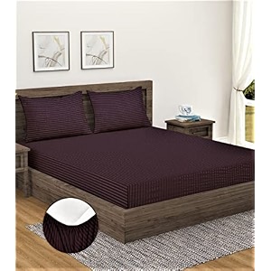 home sizzler microfibre brown satin stripe elasticated fitted double bedsheet 72x78 inches with 2 pillow covers