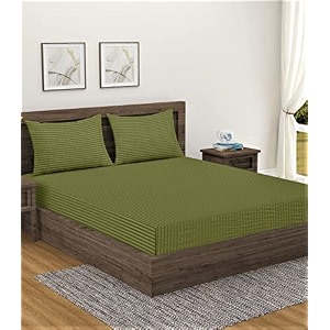 home sizzler 300tc cotton green satin striped double bedsheet with 2 king size pillow covers 9034x9234