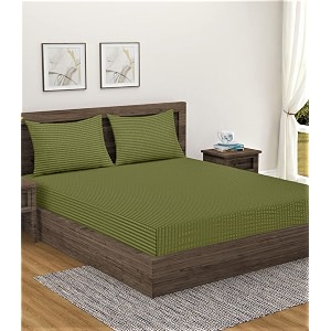 home sizzler 300tc cotton green satin striped single bedsheet with 1 pillow cover 9034x5534